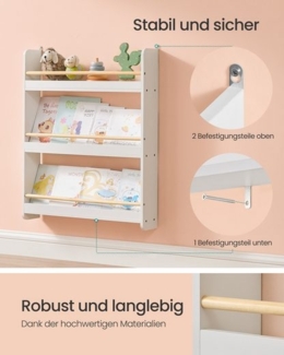 SONGMICS Bücherregal Kinder, Kinderregal mit 3 Ebenen, Spielzeugregal, Wandregal, für Kinderzimmer, Spielzimmer, weiß-naturfarben
