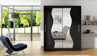 Kleiderschrank Westa S, ohne Beleuchtung, Farbe: Schwarz / Spiegel