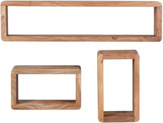 Wohnling Design Wandregal 3er Set Massiv Holzregale Akazie Landhausstil