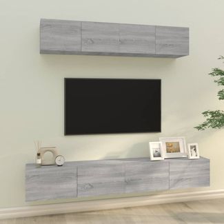 4-tlg. TV-Schrank-Set Grau Sonoma Holzwerkstoff [3114540]