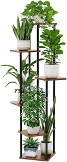 Bamworld Pflanzenständer Blumenständer für Draußen Pflanzenregal Blumentreppe Metall Outdoor Balkon Deko Schlafzimmer Blumentopf Zimmerpflanzen Pflanztisch(braun)
