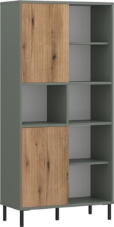 Lomadox Regal PARMA-129, in grau-grün, kombiniert mit Eiche Nb, 2 Schiebetüren, 75 cm breit