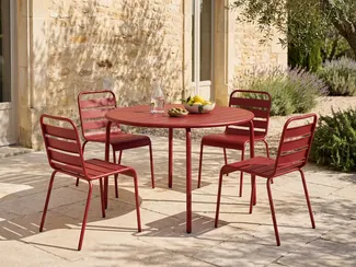 Vente-unique - MIRMANDE Gartenessgruppe Metall Rot - B 59 cm110 cm x H 79 cm74 cm x L 47,5 cm110 cm