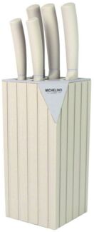 Michelino Messerblock - bestehend aus 5 Messern und einem Messerblock, Beidseitig geschliffen Klingen, Spülmaschinengeeignet