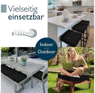 Beautissu Stuhlkissen 4er Set Bodenkissen Sitzkissen Mila, 40x40cm, Schwarz, Matratzenkissen 10cm, 100% Baumwolle Stuhlkissen Indoor & Outdoor