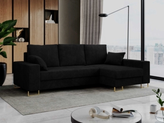 Mks Möbel 'Dorian L-Form' Ecksofa  mit Bettkasten, 242 x 138 x 95 cm, Schwarz, Cord