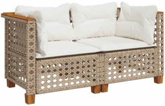 vidaXL Garten-Ecksofas mit Kissen 2 Stk. Beige Poly Rattan 365937