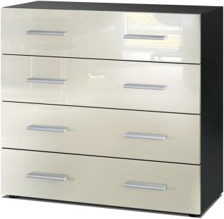 Vladon Sideboard Pavos, Kommode mit 4 Schubladen, Schwarz matt/Creme Hochglanz (76 x 72 x 35 cm)