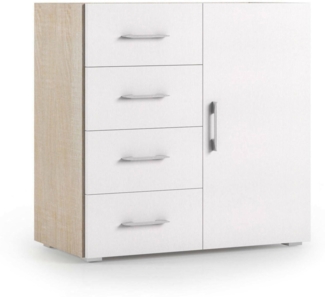 Dmora Kommode Aracnida, Buffetschrank mit 1 Tür und 4 Schubladen, Wohnzimmer-Sideboard, Mehrzweckschrank mit Regalen, 100 % Made in Italy, 90 x 41 x 87 cm, Weiß und Eiche