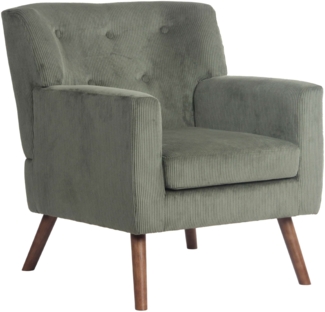 CLP Sessel Kioni mit Cordbezug und Gestell aus Kautschukholz bis 150 kg belastbar,grün