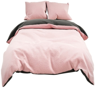 Visaggio Bettwäsche Winter Teddy Plüsch, Fleece, 3 teilig, Flauschig warmes Cashmere Touch, Einfarbig Wende