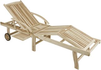 Sonnenliege LEON Verstellbar Klappbar Natur Teak | Gartenliege mit Rollen Relaxliege Wetterfest