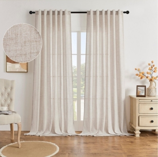 BTTO V&G Gardine Vintage Vorhang Gardine Leinenoptik,2 Stück (2 St), halbtransparent, Stangentasche & Rückseitige Lasche,für Wohnzimmer,Schlafzimmer