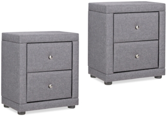 Nachtschrank 2er Set 2 Nachttische mit Schubladen Nachtkommode Beistelltisch Stoff Grau Schlafzimmer