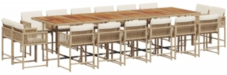 vidaXL 17-tlg. Garten-Essgruppe mit Kissen Beige Poly Rattan 3211612