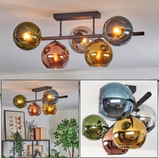 hofstein Deckenleuchte Deckenlampe aus Metall/Glas, Schwarz/Chrom/Rauch/Blau/Grün/Gold/Kupfer, Deckenleuchte im Retro/Vintage-Design (Schirm Ø 15 cm), 5 x E14