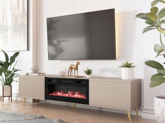 TV-Lowboard Temerra mit Kamin mit 2 Klappen (Farbe: Sandbeige)