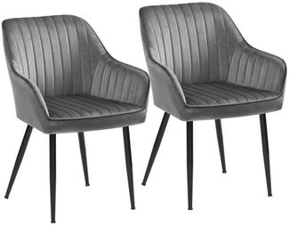 SONGMICS Esszimmerstuhl mit Armlehnen, 2er Set, Samt, 62,5 x 60 x 85 cm, Hellgrau