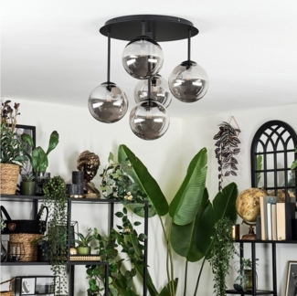 hofstein Deckenleuchte Deckenlampe aus Metall/Glas in Schwarz/Rauchfarben, Deckenleuchte im Retro/Vintage-Design (Schirme Ø 15 cm), 5 x G9