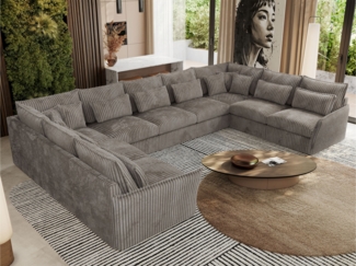 XXL U-förmige Ecksofa, modulares Ecksofa mit losen Kissen, Wohnlandschaft, universelles Ecksofa für das Wohnzimmer - VERSO U 9M - Hellbraun Cord