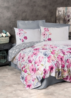 Ranforce Single XXL Bettbezug-Set (DE), 'Carla', Grau, Weiß, Rosa