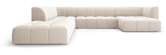 Micadoni Modulares Panorama Ecksofa Serena 7-Sitzer Samtstoff, Hellbeige, Links