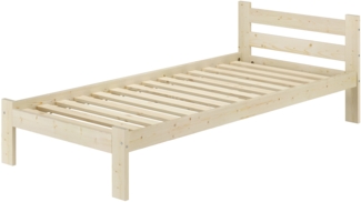 Unbehandeltes Massivholzbett Einzelbett 90x200 Fichte massiv mit wählbarem Zubehör V-60.60N-09Rollrost inkl.
