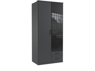 Drehtürenschrank >Soest< in GRAPHIT + GLAS SCHWARZ - 90x199x58cm (BxHxT)