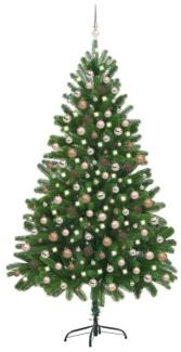 vidaXL Künstlicher Weihnachtsbaum mit LEDs & Kugeln 210 cm Grün, Mit Beleuchtung [3077642]