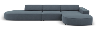 Micadoni 4-Sitzer Samtstoff Sofa Jodie offen runde Recamiere Rechts Strukturierter Stoff Blau Kunststoff schwarz