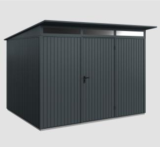 Hörmann Ecostar 'Trend' Gerätehaus mit Pultdach, 1-flüglige Tür, Metall anthrazitgrau, 7,2 m², 283,4 x 312,7 x 232,3 cm