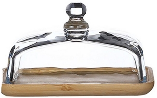 GarveeMore Hochstuhltablett Hölzerne Butterdose mit Klarglasdeckel, rechteckiges Display-Tablett, Bamboo wood color, Für Butter, Frischkäseblock, Servierschale, Vintage-Küchenaccessoire