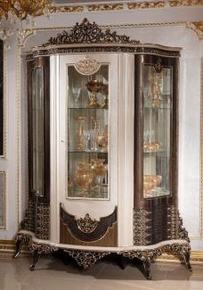 Casa Padrino Luxus Barock Vitrine mit Tür Creme / Dunkelbraun / Gold