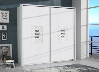 Schwebetürenschrank Schlafzimmerschrank weiß 220cm Bilderrahmen