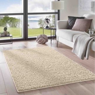 TaraCarpet Langflor-Teppich Langflorteppich Sole 100% Polypropylen, rund, Höhe: 30 mm, Hochflor Shaggy creme waschbar Wohnzimmer Schlafzimmer Bad 120x120 cm