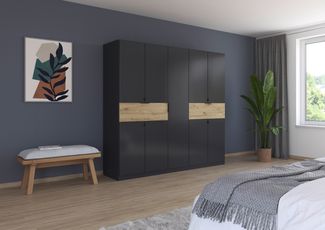 rauch Kleiderschrank, Drehtürenschrank TICAO, 9-türig, 2 Schubkästen, inkl. Türdämpferset, Grau metallic, 226 x 210 x 54 cm