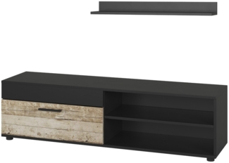 Vicco Lowboard & Regal Schwarz/Sandeiche mit 1 Klappe, Berno
