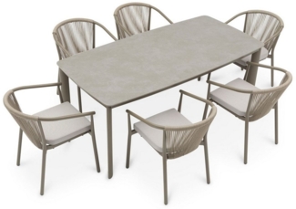 IDIMEX Garten-Essgruppe TAVALO, Gartenmöbel Set, Tisch mit Keramik- Platte 180x90 cm Stühle mit Rope be