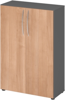 bümö Mehrzweckschrank 80cm breit, Aktenschrank o. Schuhschrank klein, Schrank mit Regal, Kommode in Graphit/Nussbaum aus Holz, Vorratsschrank & Haushaltsschrank mit Metallgriffen, 4550-G-N-BM