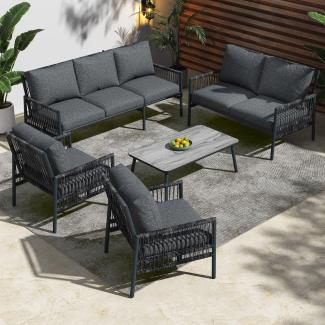 Merax Gartenmöbel-Set 7-Sitzer,7 Sitzplätze, 1 Couchtisch, PE-Rattan, gehärtetes Glas, Sitzkissen abnehmbar und waschbar, grau