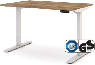 ASSMANN Elektrisch höhenverstellbarer Schreibtisch Y-Line Eiche Tabak Signalweiß 120x80 cm Metall Holz Melaminoberfläche