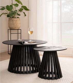 Gutmann Factory Couchtisch 2-teiliges Set CORBY, Schwarz, Mangoholz massiv, Ø 70 x H 45 cm, Ø 45 x H 40 cm