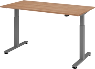 bümö elektrisch höhenverstellbarer Schreibtisch Nussbaum 160x80 cm, Gestell: Graphit - Büroschreibtisch höhenverstellbar elektrisch, elektrischer Bürotisch & Gaming Tisch, Stehschreibtisch, XMST-16-N-G