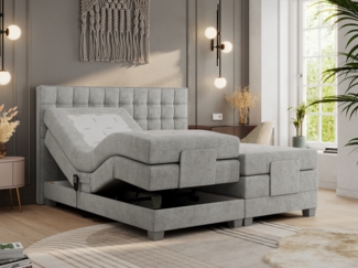 Boxspringbett elektrisch verstellbar, Schlafzimmerbett, Bettkasten - ELEKTRO - 160 x 200 cm - Hellgrau Stoff - H3