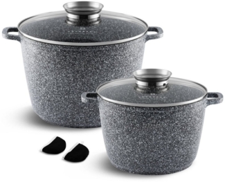 Edenberg Topf-Set 6.2L 10L, Topfset Kochtopf Suppentopf Spargeltopf Steinbeschichtung, Aluminiumguss (sehr hochwertig, 4-tlg, Zeitloses Design des Topfsets. Eine ideale Geschenkidee)