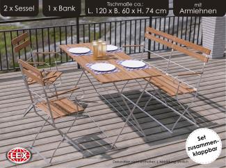 Biergarten Set Sitzgruppe Biergartenmöbel Armlehne Bank Stuhl Tisch 120x60 4tlg.