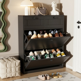 VOWNER Schuhschrank mit 2 Klappen, Einstellbarer Schmal Schuhregal, 80 x 24 x 100 cm (1-St) 2 Flip-Schubladen mit anpassbaren Regalen