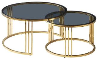 2er-Set Couchtisch Ziertisch Vienna 60x60cm 80x80cm Gold Rauchglas