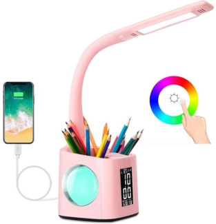 REDOM Schreibtischlampe LED Tischleuchte Leselampe mit 3 Helligkeitsstufen, ohne Akku mit USB-Ladeanschluss, LED fest integriert, Tageslichtweiß, 256 Farbwechsel Touch-Farbsteuerung LCD-Bildschirm