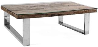 Couchtisch Stanton aus recyceltem Holz mit Glasplatte, 100 x 100 x 40 cm